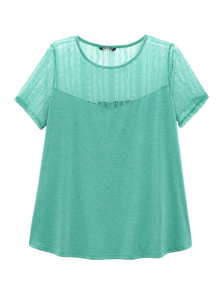 

Eyelet Lace Mesh Crew Neck T-shirt, Emerald