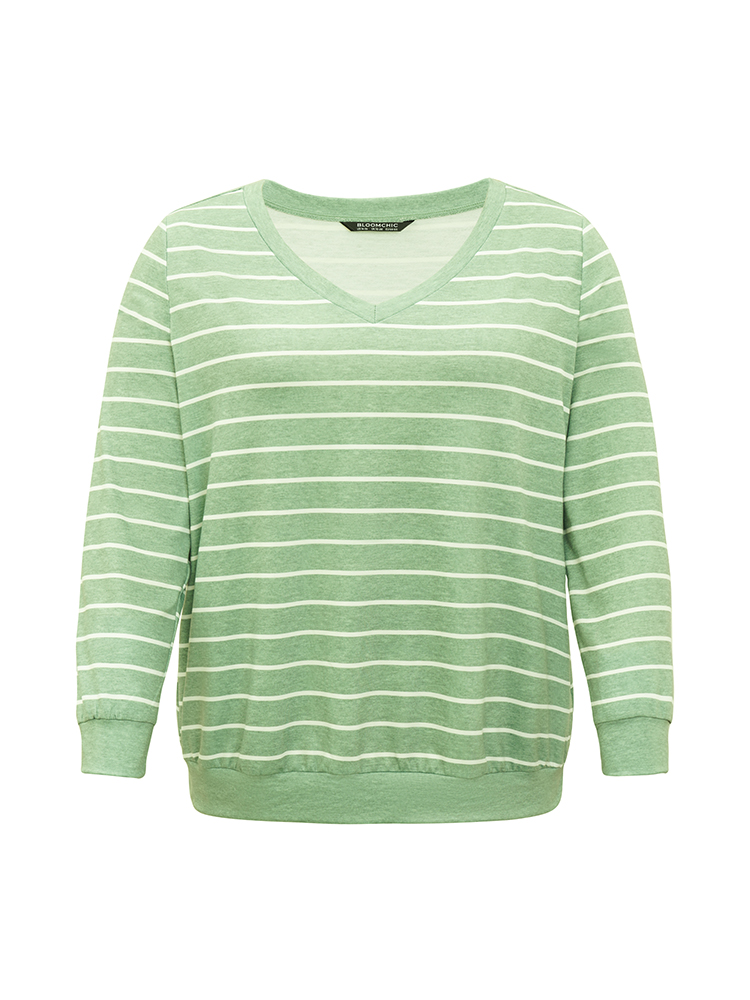 Plus Size Women Dailywear Plain Regular Regular Sleeve Long Sleeve V-neck Casual Sweatshirts BloomChic 