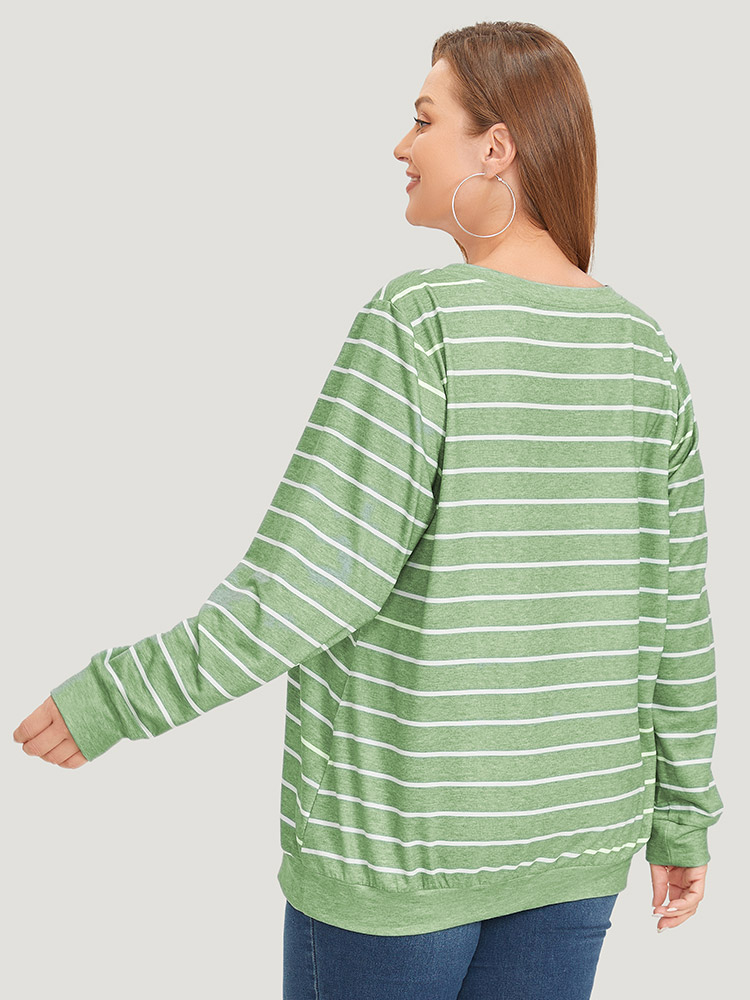 Plus Size Women Dailywear Plain Regular Regular Sleeve Long Sleeve V-neck Casual Sweatshirts BloomChic 