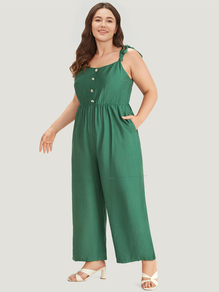 Plus Size Women Dailywear Plain Gathered Regular Pocket Elegant Jumpsuits BloomChic 