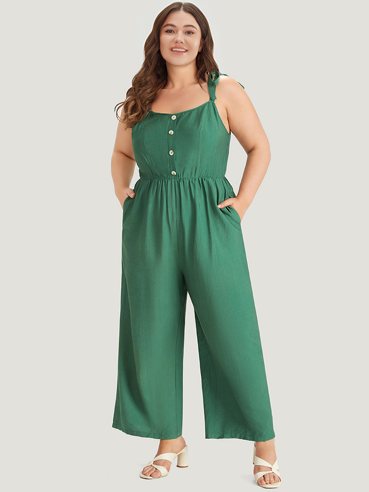 Plus Size Women Dailywear Plain Gathered Regular Pocket Elegant Jumpsuits BloomChic 