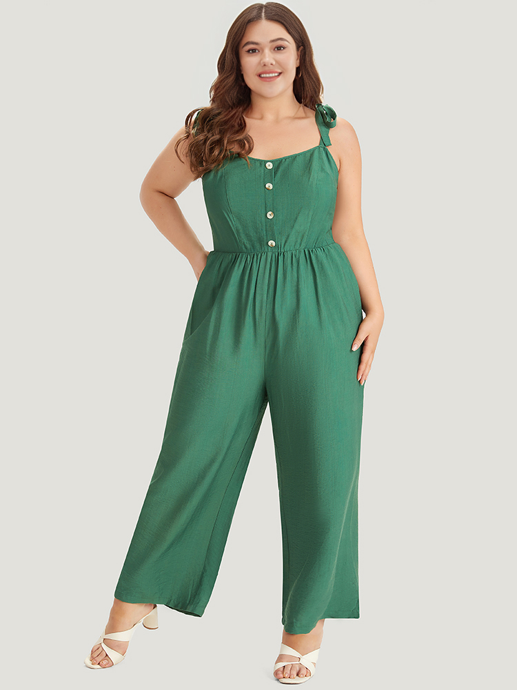 Plus Size Women Dailywear Plain Gathered Regular Pocket Elegant Jumpsuits BloomChic 