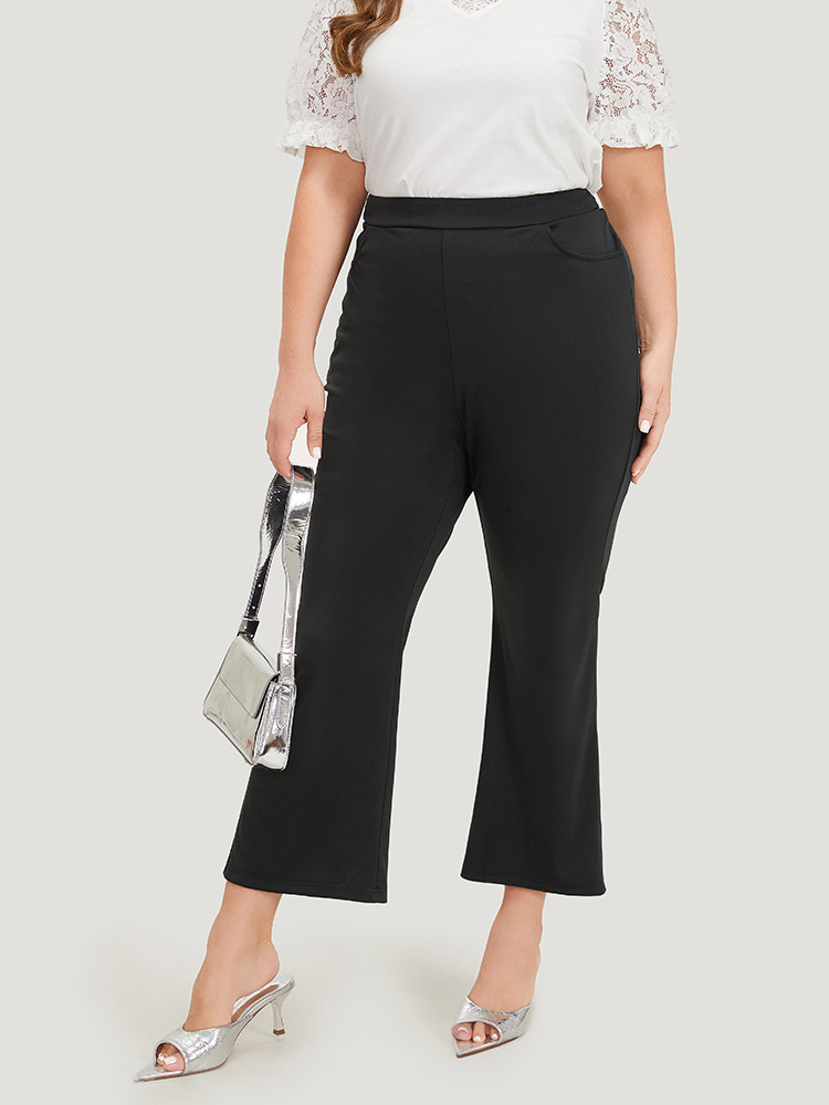 Plus Size Solid Elastic Waist Slant Pocket Bootcut Pants Women Black Office High Rise Work Pants BloomChic 26/4X 