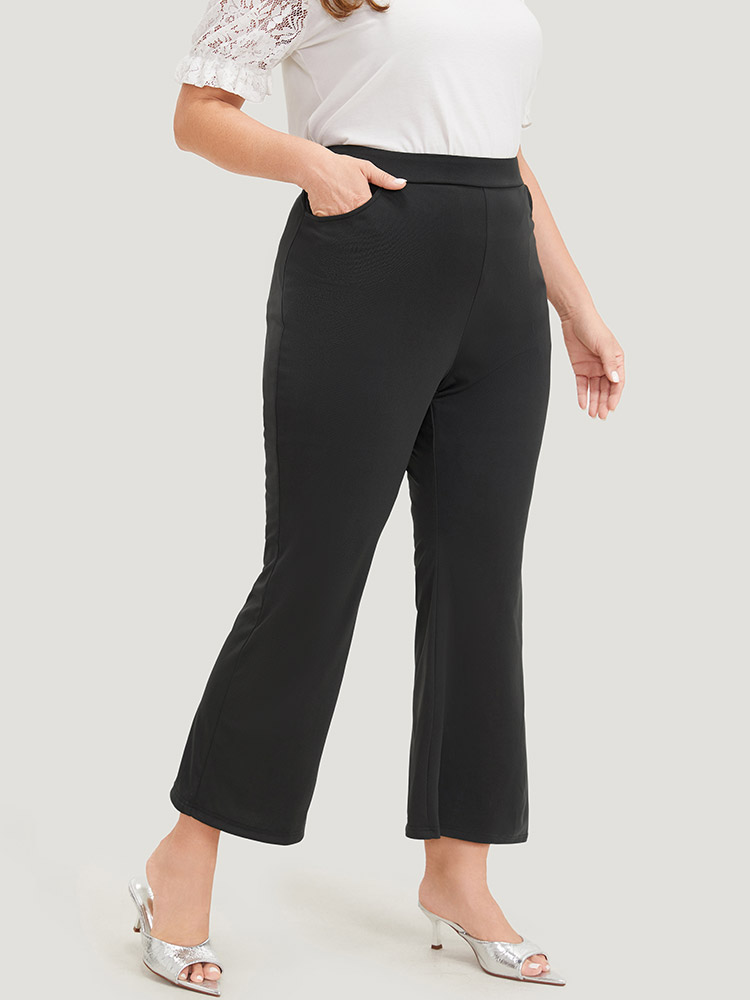 Plus Size Solid Elastic Waist Slant Pocket Bootcut Pants Women Black Office High Rise Work Pants BloomChic 26/4X 