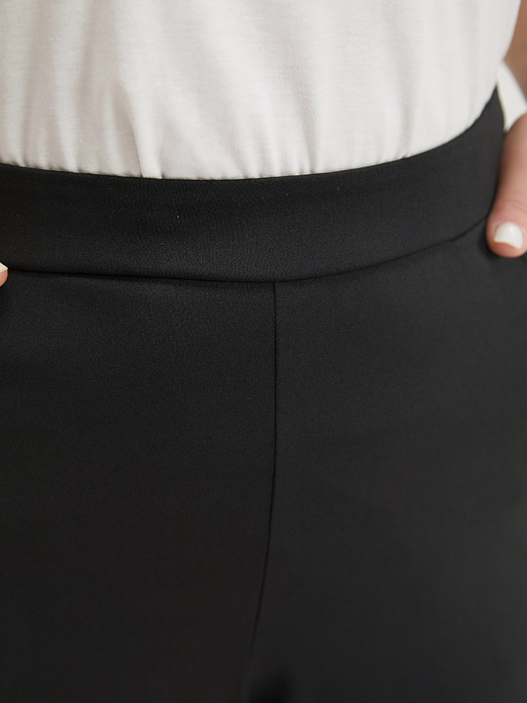 Plus Size Solid Elastic Waist Slant Pocket Bootcut Pants Women Black Office High Rise Work Pants BloomChic 26/4X 