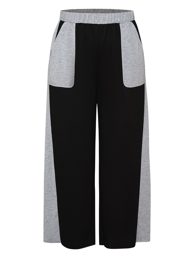 

Color Block Contrast Slant Pocket Sweatpants Black Plus Size Women Casual Dailywear Contrast  Bloomchic