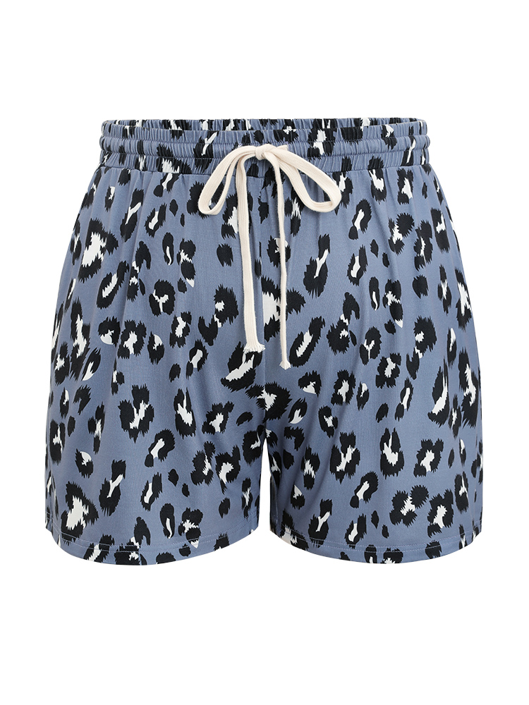 Leopard Print Pocket Drawstring Sleep Shorts BloomChic 