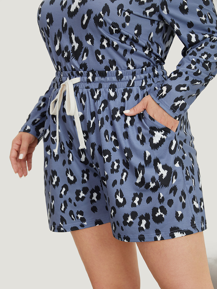 Leopard Print Pocket Drawstring Sleep Shorts BloomChic 