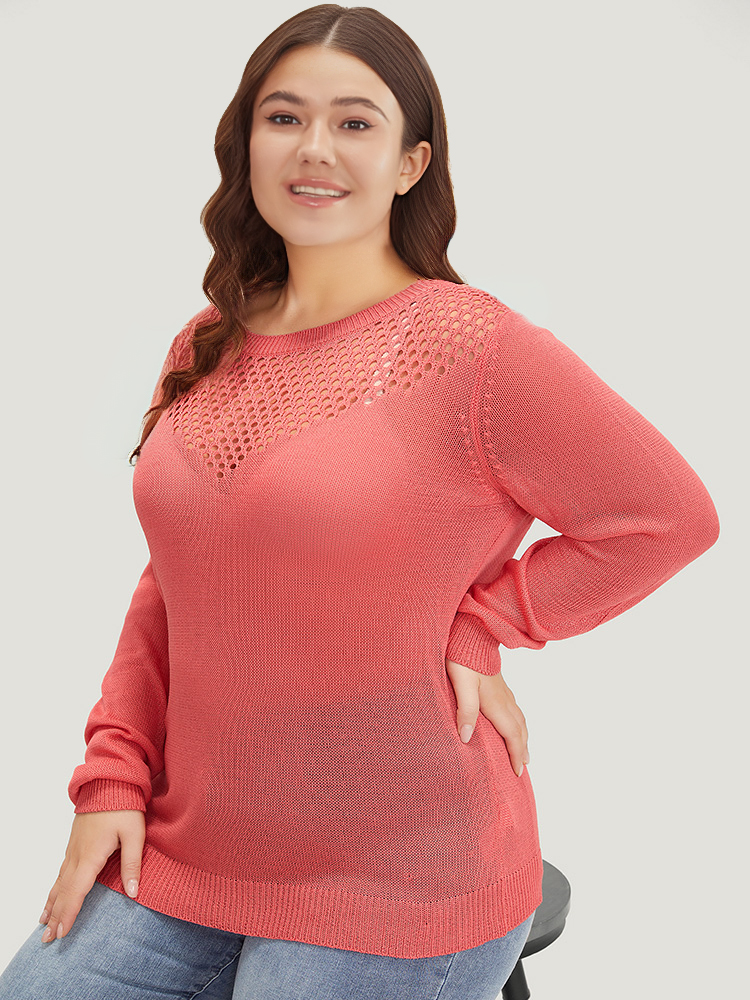 

Plus Size Plain Patchwork Cut Out Round Neck Pullover Watermelon Women Casual Bodycon Long Sleeve Round Neck Everyday Pullovers BloomChic