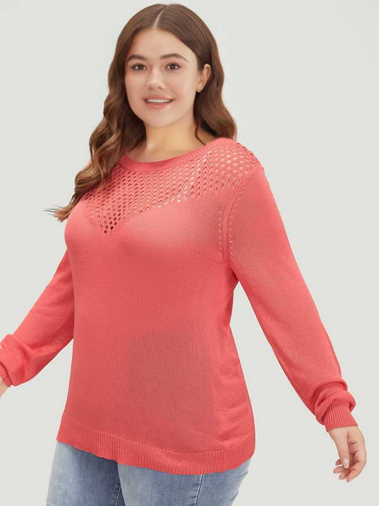 

Plus Size Plain Patchwork Cut Out Round Neck Pullover Watermelon Women Casual Bodycon Long Sleeve Round Neck Everyday Pullovers BloomChic