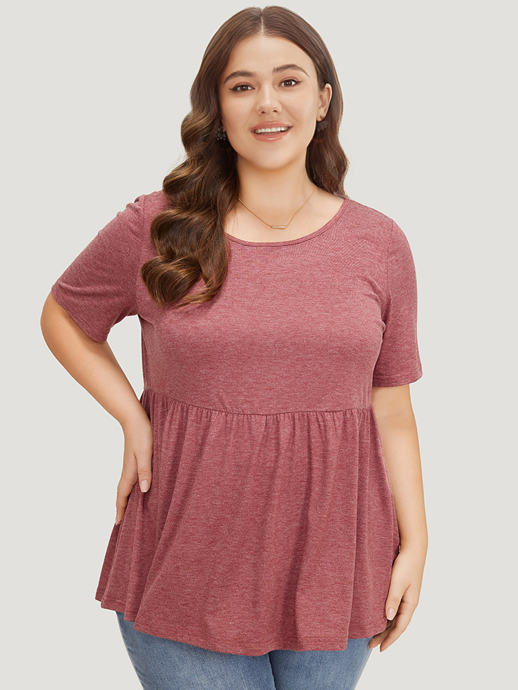 

Plus Size Supersoft Essentials Plain Heather Gathered Crew Neck Ruffle Hem T-shirt Russet Women Elegant Heather Plain Round Neck Dailywear T-shirts BloomChic