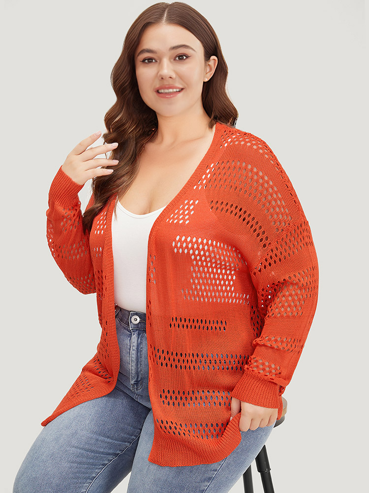 Plain Open Front Elastic Sleeve Cut Out Cardigan BloomChic 