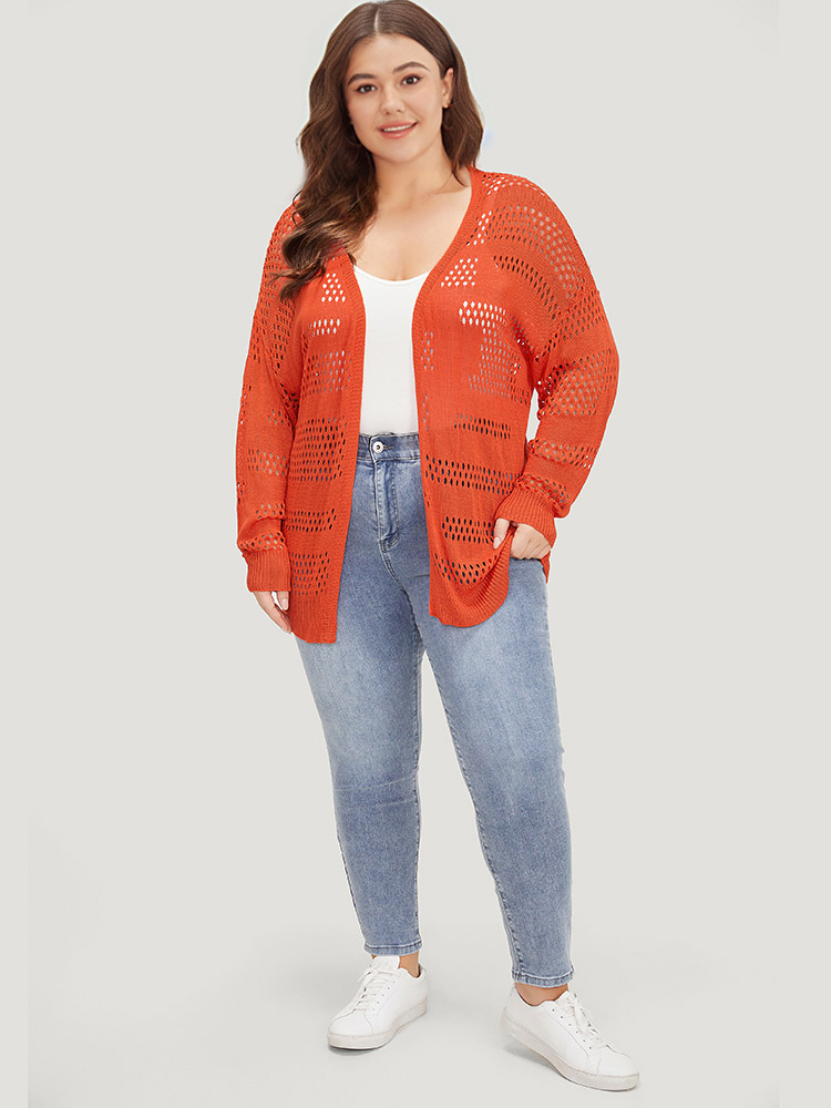 Plain Open Front Elastic Sleeve Cut Out Cardigan BloomChic 