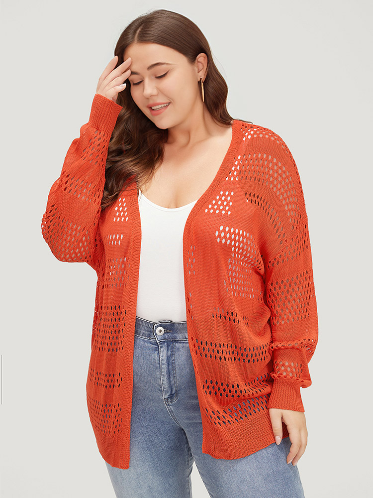 Plain Open Front Elastic Sleeve Cut Out Cardigan BloomChic 