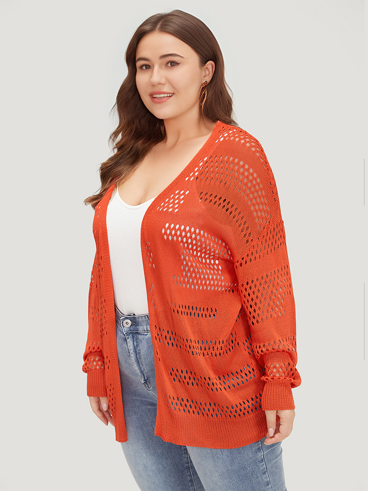 Plain Open Front Elastic Sleeve Cut Out Cardigan BloomChic 