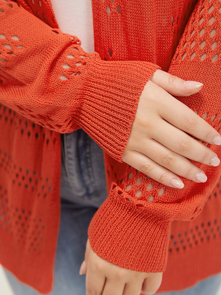 Plain Open Front Elastic Sleeve Cut Out Cardigan BloomChic 