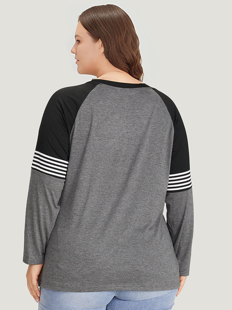 Plus Size Women Everyday Striped Raglan sleeve Long Sleeve Round Neck Casual T-shirts BloomChic 