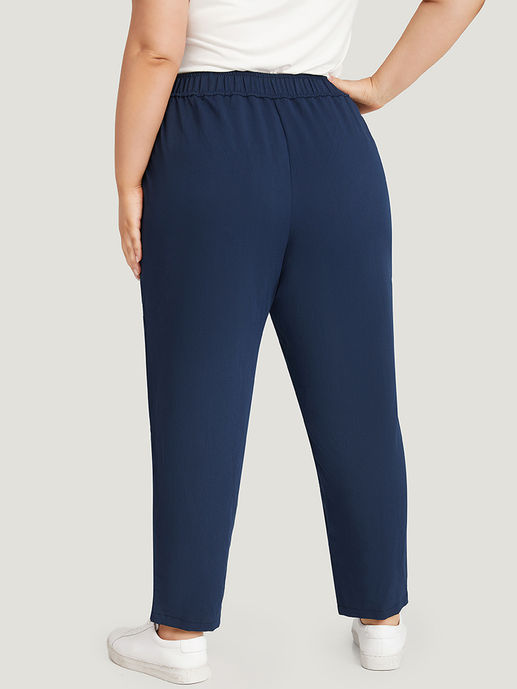 Plus Size Women Dailywear Plain Elastic Waist High Rise Pocket Casual Pants BloomChic 