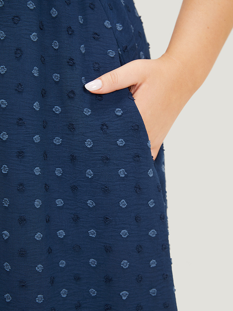 Plus Size Women Work Plain Cut-Out Ruffle Sleeve Short sleeve Round Neck Pocket Office Dresses BloomChic 