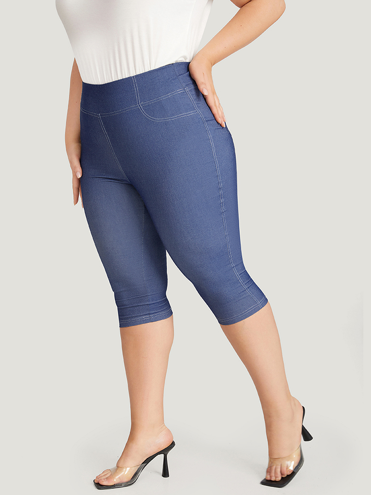 Plus Size Women Dailywear Plain Stitch High stretch Skinny High Rise Pocket Casual Leggings BloomChic 