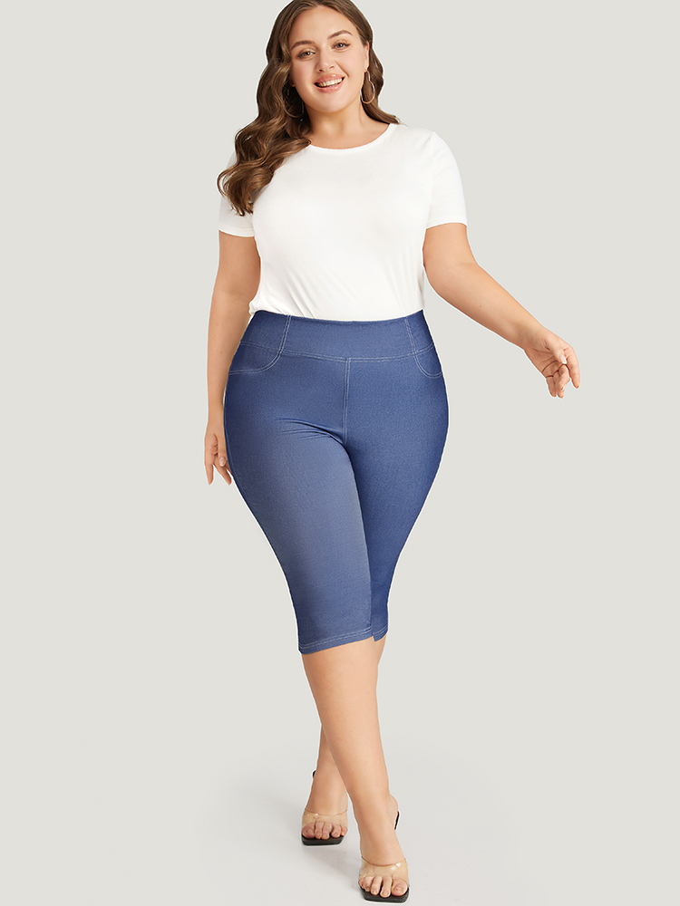 Plus Size Women Dailywear Plain Stitch High stretch Skinny High Rise Pocket Casual Leggings BloomChic 