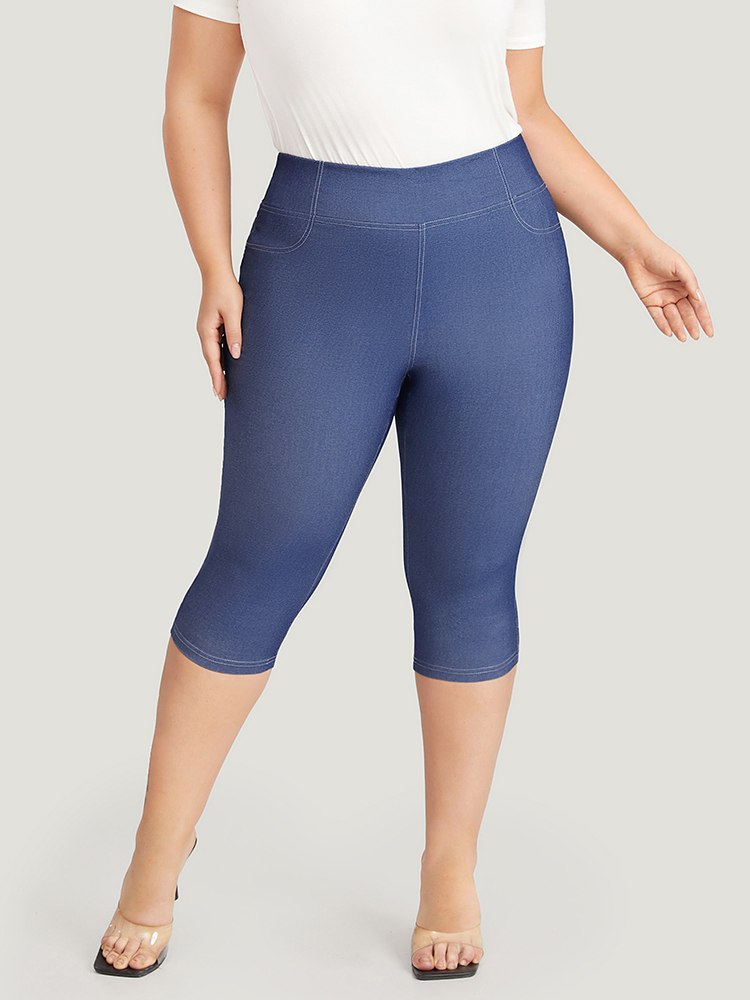 Plus Size Women Dailywear Plain Stitch High stretch Skinny High Rise Pocket Casual Leggings BloomChic 
