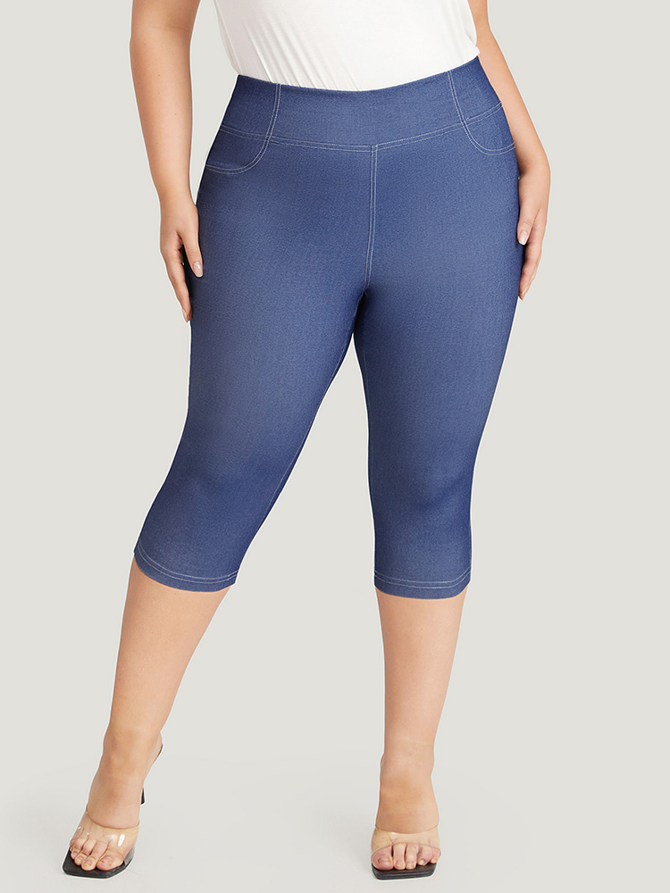 Plus Size Women Dailywear Plain Stitch High stretch Skinny High Rise Pocket Casual Leggings BloomChic 