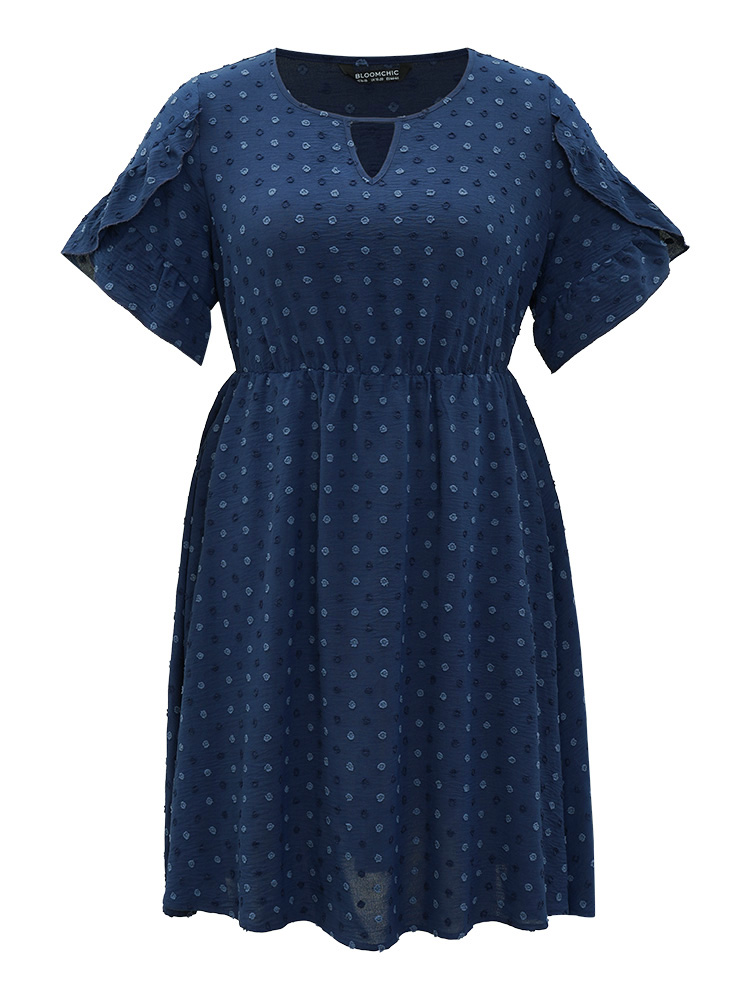 Plus Size Women Work Plain Cut-Out Ruffle Sleeve Short sleeve Round Neck Pocket Office Dresses BloomChic 