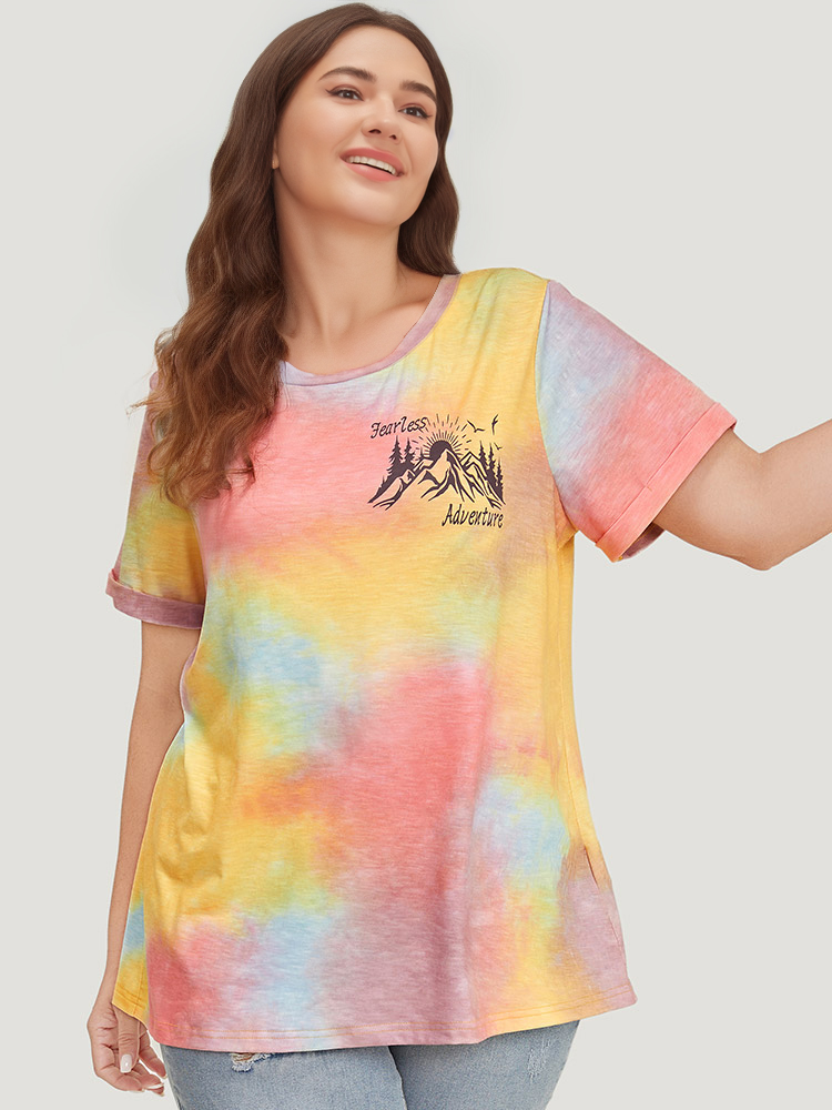Plus Size Women Dailywear Natural Flowers Regular Sleeve Short sleeve Round Neck Casual T-shirts BloomChic 