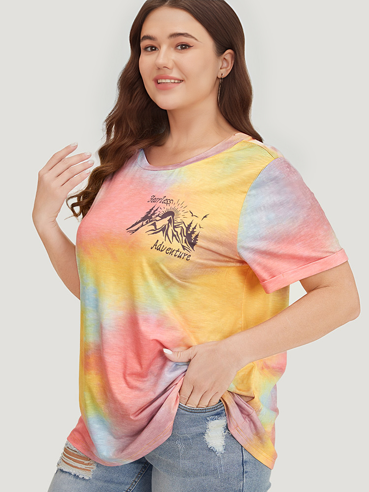 Plus Size Women Dailywear Natural Flowers Regular Sleeve Short sleeve Round Neck Casual T-shirts BloomChic 