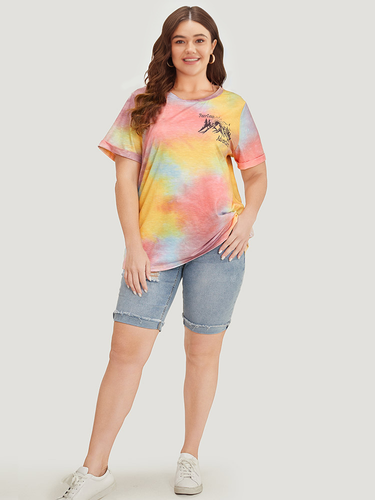 Plus Size Women Dailywear Natural Flowers Regular Sleeve Short sleeve Round Neck Casual T-shirts BloomChic 