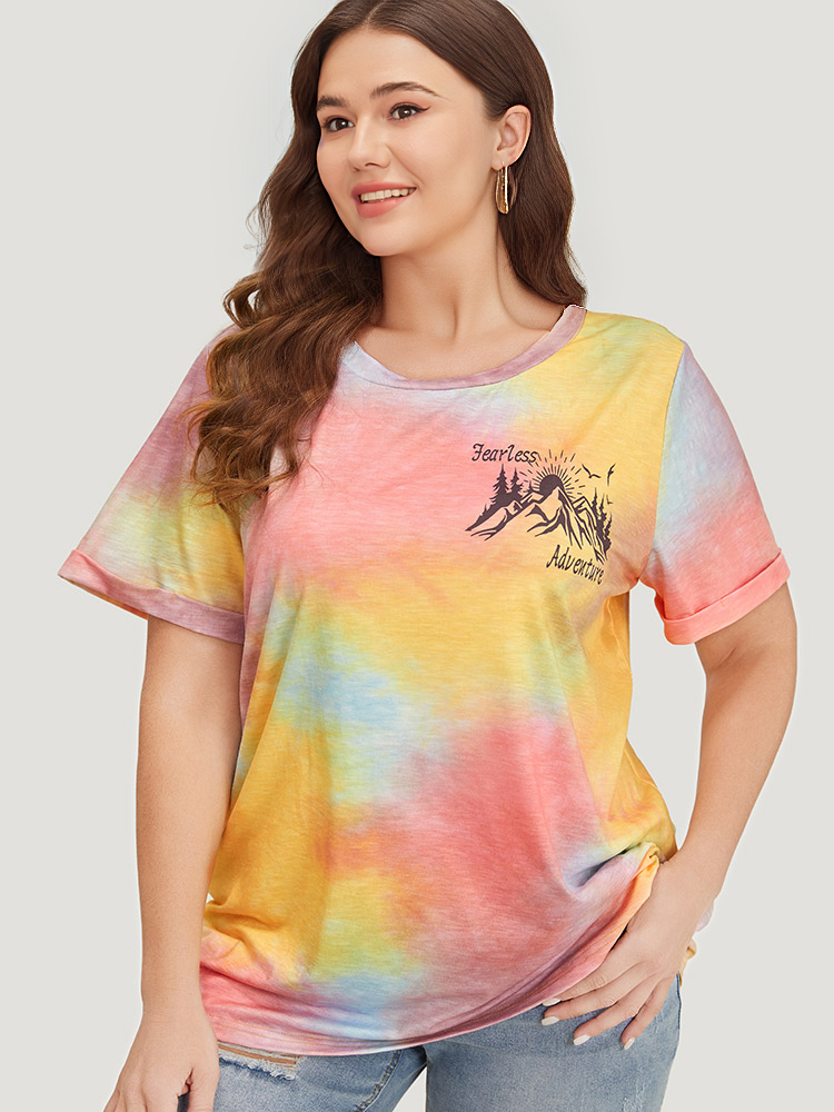 Plus Size Women Dailywear Natural Flowers Regular Sleeve Short sleeve Round Neck Casual T-shirts BloomChic 
