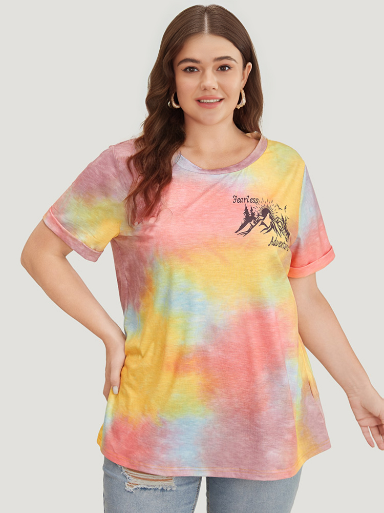 Plus Size Women Dailywear Natural Flowers Regular Sleeve Short sleeve Round Neck Casual T-shirts BloomChic 