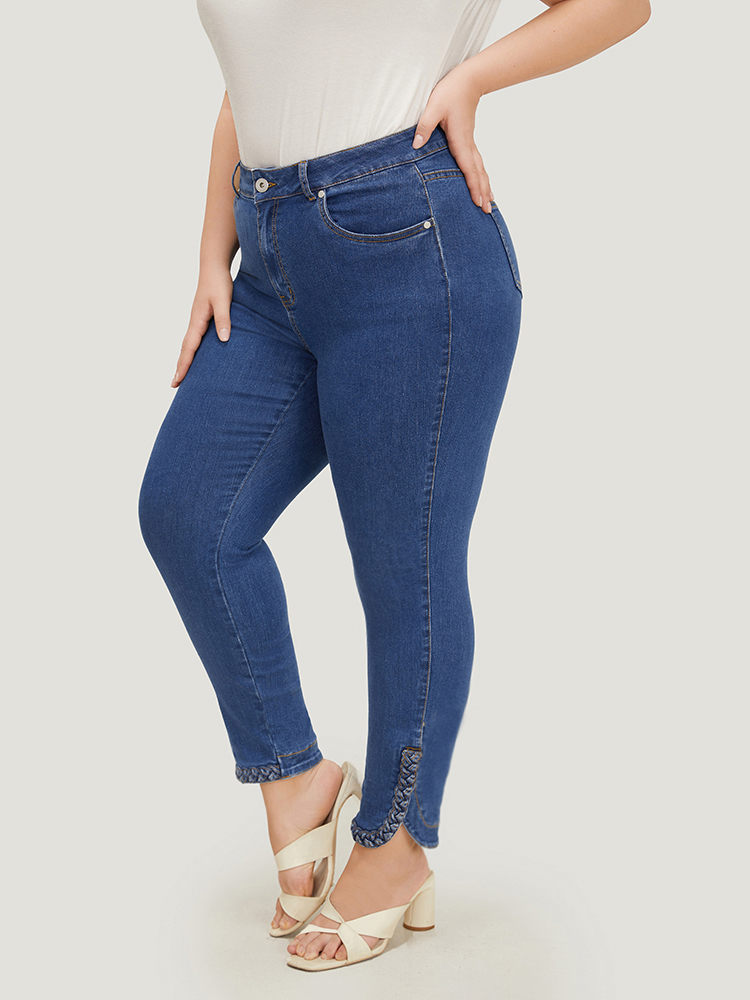 Plus Size Women Dailywear Arc Hem High stretch Regular Medium Wash Casual Jeans BloomChic 