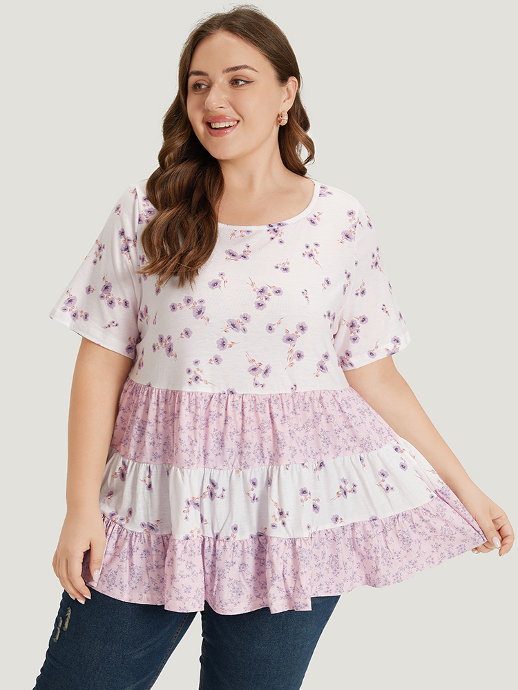 

Ditsy Floral Contrast Ruffle Tiered T-shirt, Lilac