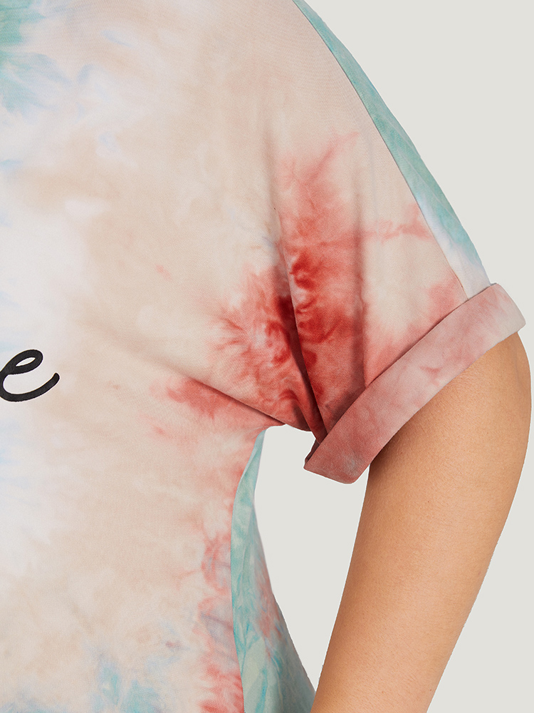 Plus Size Letter Print Pocket Tie Dye Cuffed Sleeve Dress Multicolor Women Casual Printed Curvy Midi Dress BloomChic 22-24/3X 