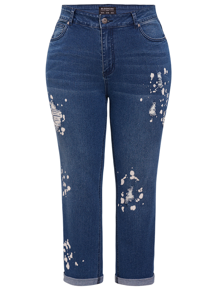 Plus Size Women Dailywear Printed High stretch Straight Leg Medium Wash Casual Jeans BloomChic 