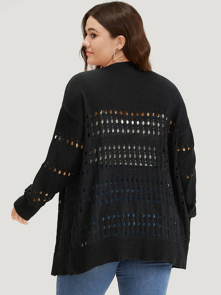 

Plus Size Plain Hollow Out Open Front Cardigan Black Women Casual Long Sleeve Dailywear Cardigans BloomChic
