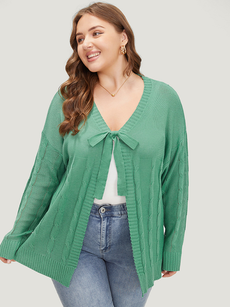 Solid Ties Front Cable Knit Cardigan BloomChic 