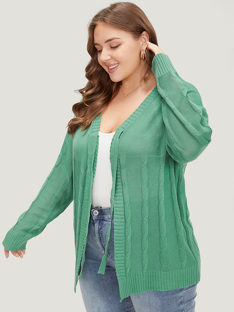 Solid Ties Front Cable Knit Cardigan BloomChic 