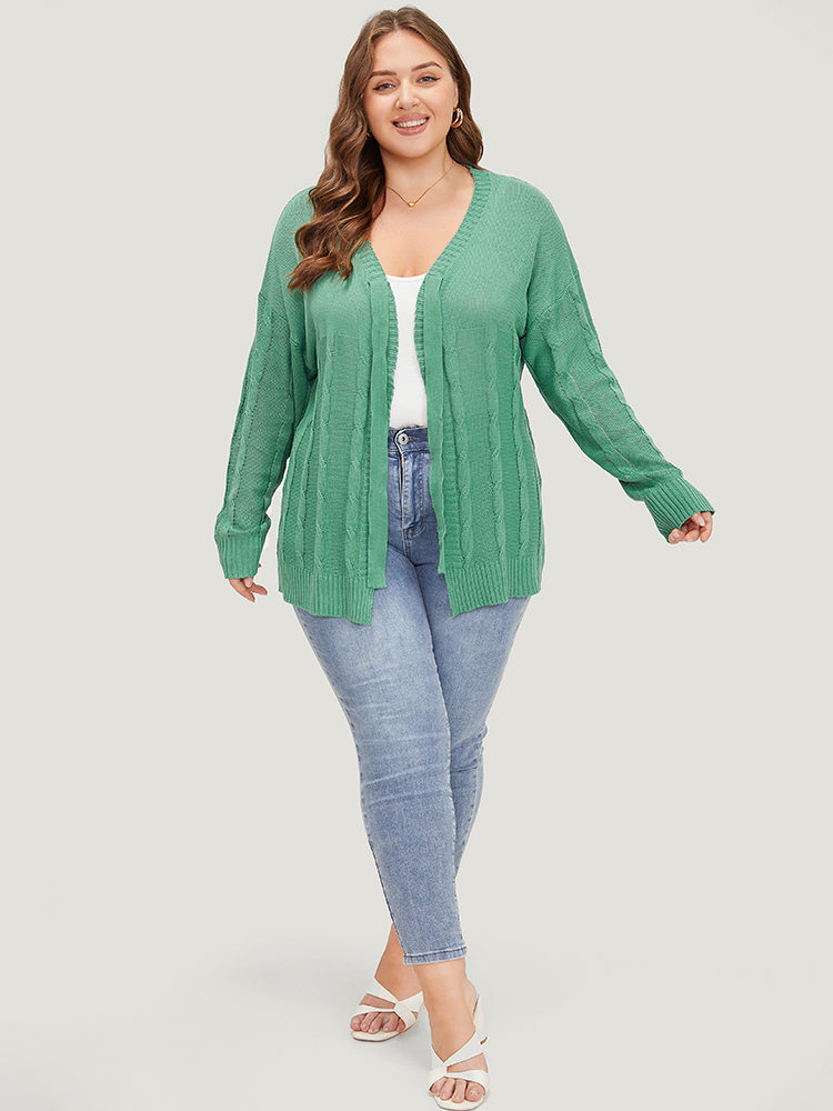 Solid Ties Front Cable Knit Cardigan BloomChic 