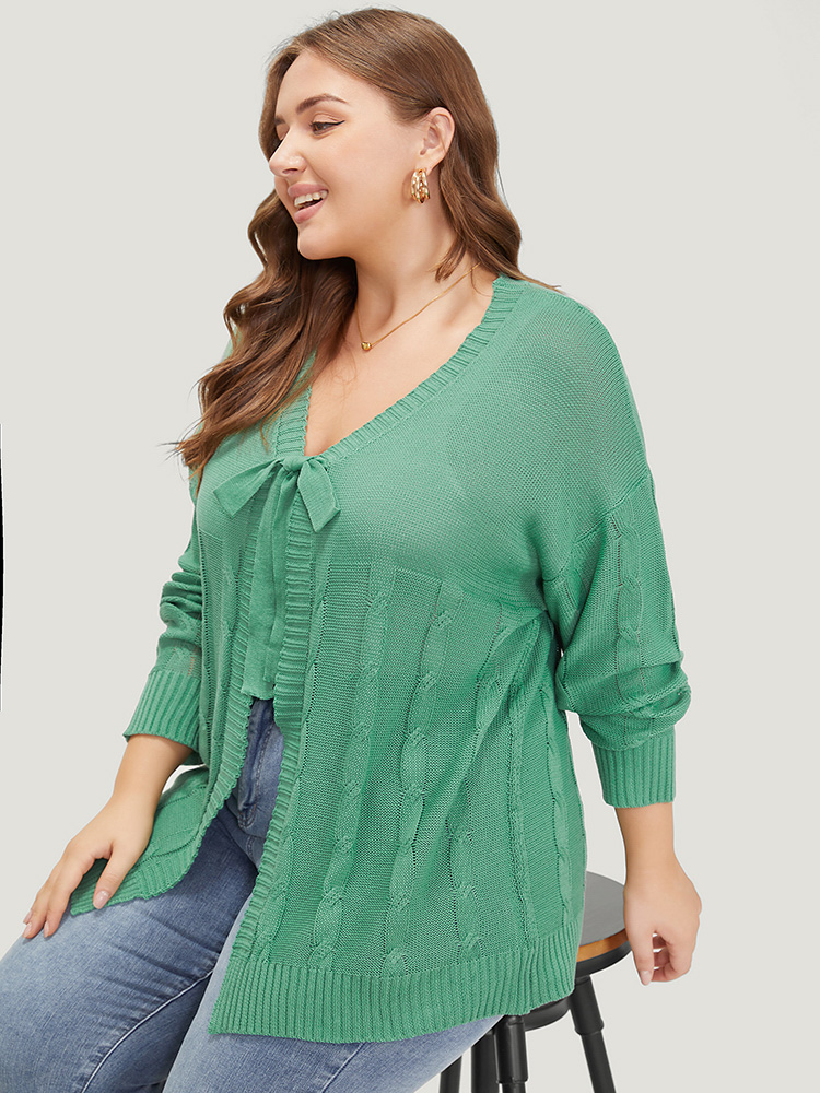 Solid Ties Front Cable Knit Cardigan BloomChic 