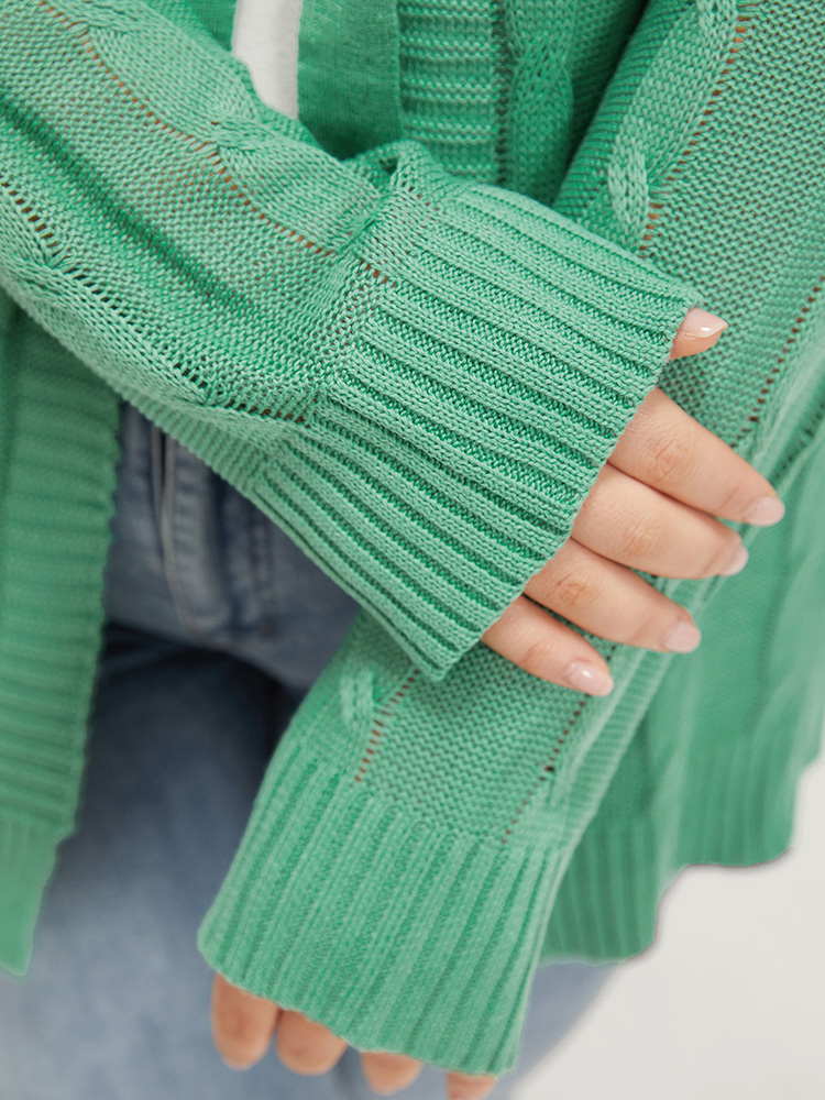Solid Ties Front Cable Knit Cardigan BloomChic 