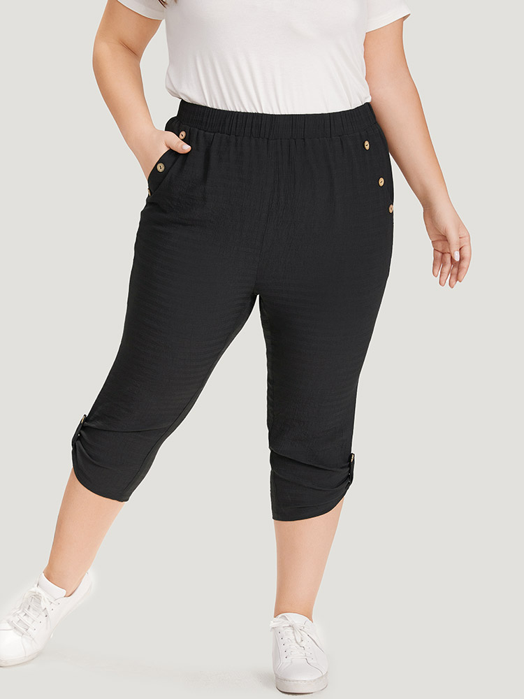 Plus Size Women Dailywear Plain Plain High Rise Pocket Casual Pants BloomChic 