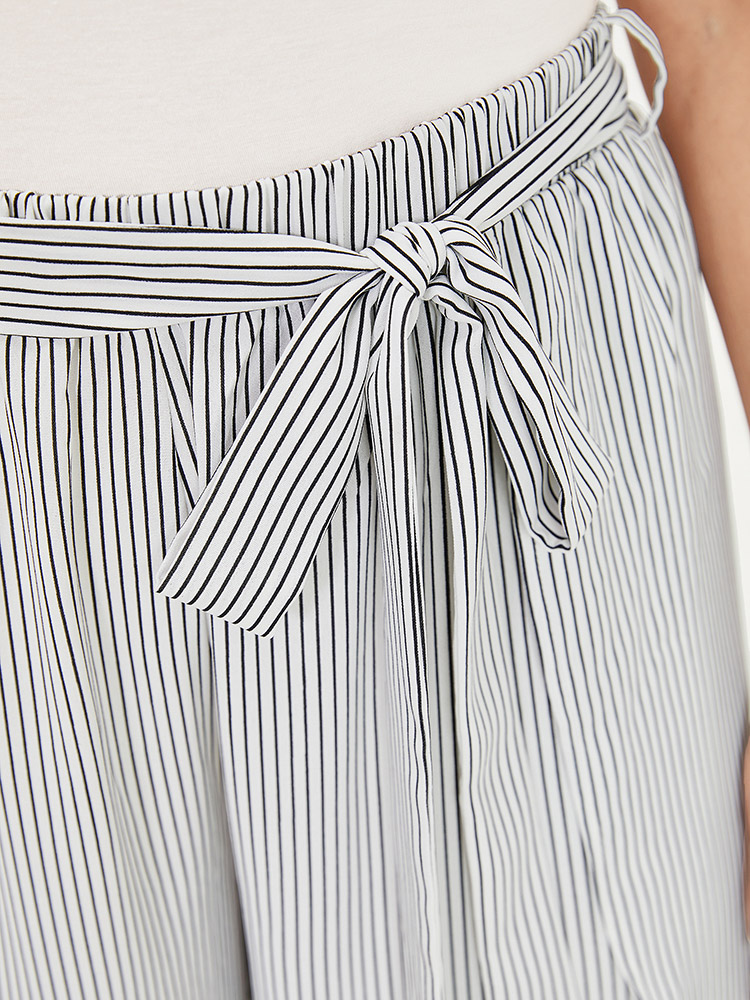 Plus Size Women Work Striped Belted High Rise Pocket Belt Office Pants BloomChic 