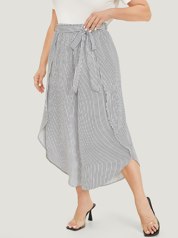 Plus Size Women Work Striped Belted High Rise Pocket Belt Office Pants BloomChic 