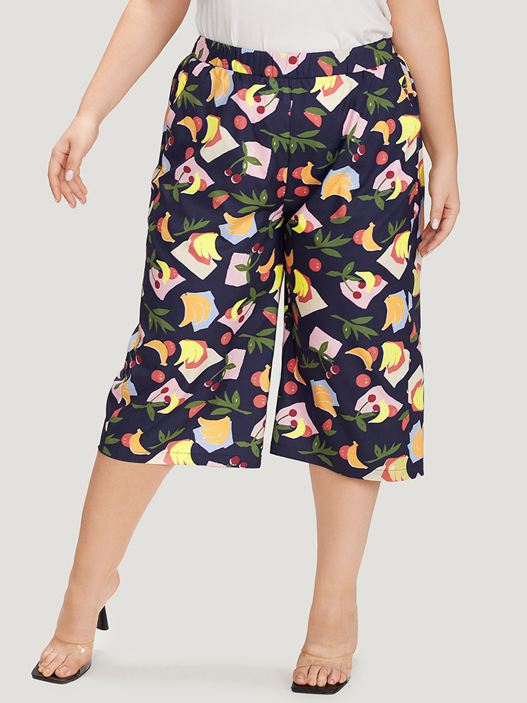 

Plus Size Fruit Print Slant Pocket Elastic Waist Pants Women Multicolor Elegant High Rise Dailywear Pants BloomChic