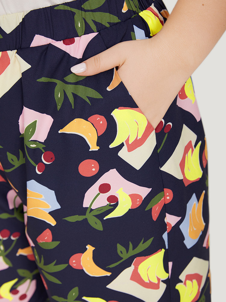 Plus Size Women Dailywear Fruit&Vegetable Pocket High Rise Pocket Elegant Pants BloomChic 