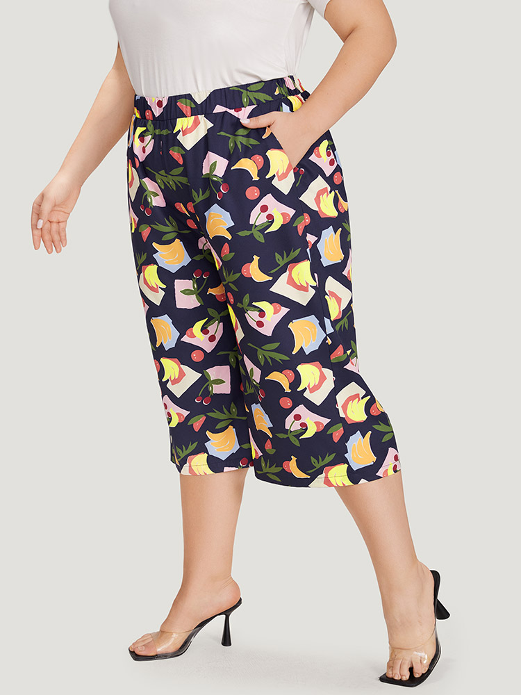 Plus Size Women Dailywear Fruit&Vegetable Pocket High Rise Pocket Elegant Pants BloomChic 