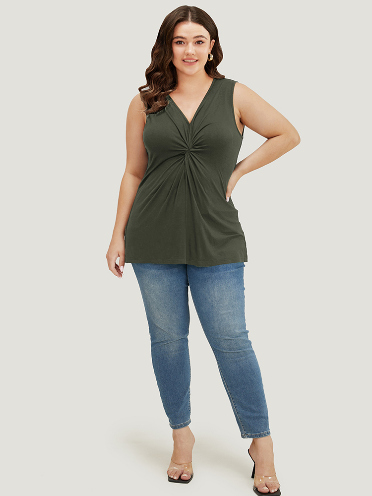 

Plus Size Supersoft Essentials Plain V Neck Twist Front Tank Top Women ArmyGreen Elegant Twist-front V-neck Dailywear Tank Tops Camis BloomChic